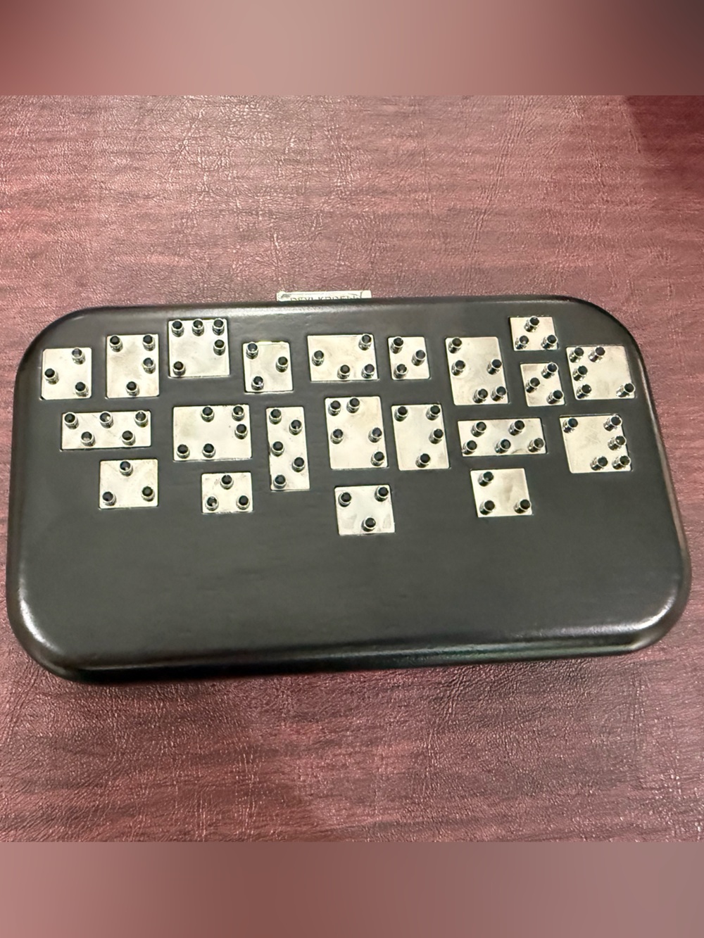 Devi Kroell Black Wood & Metal Domino Style Clutch